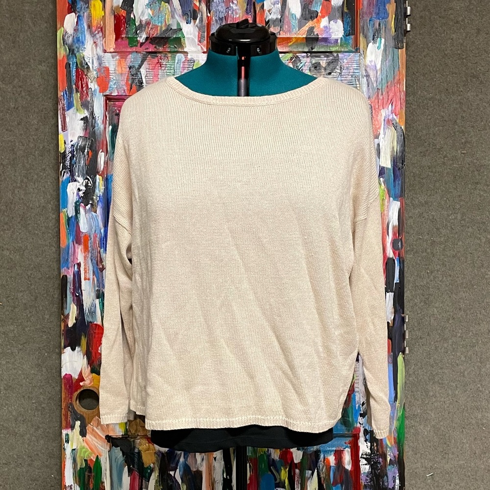 Eileen Fisher NWT Cream knit pullover sweater. Size L.
